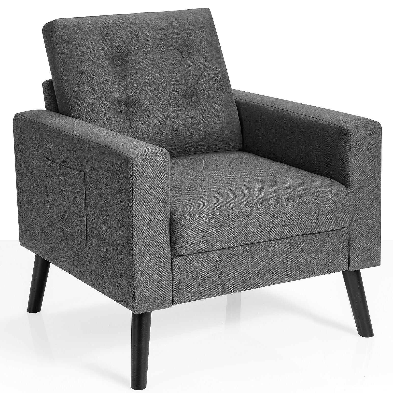 Mid-Century Upholstered Armchair Club Chair with Rubber Wood Legs, Gray Accent Chairs Gray at Gallery Canada