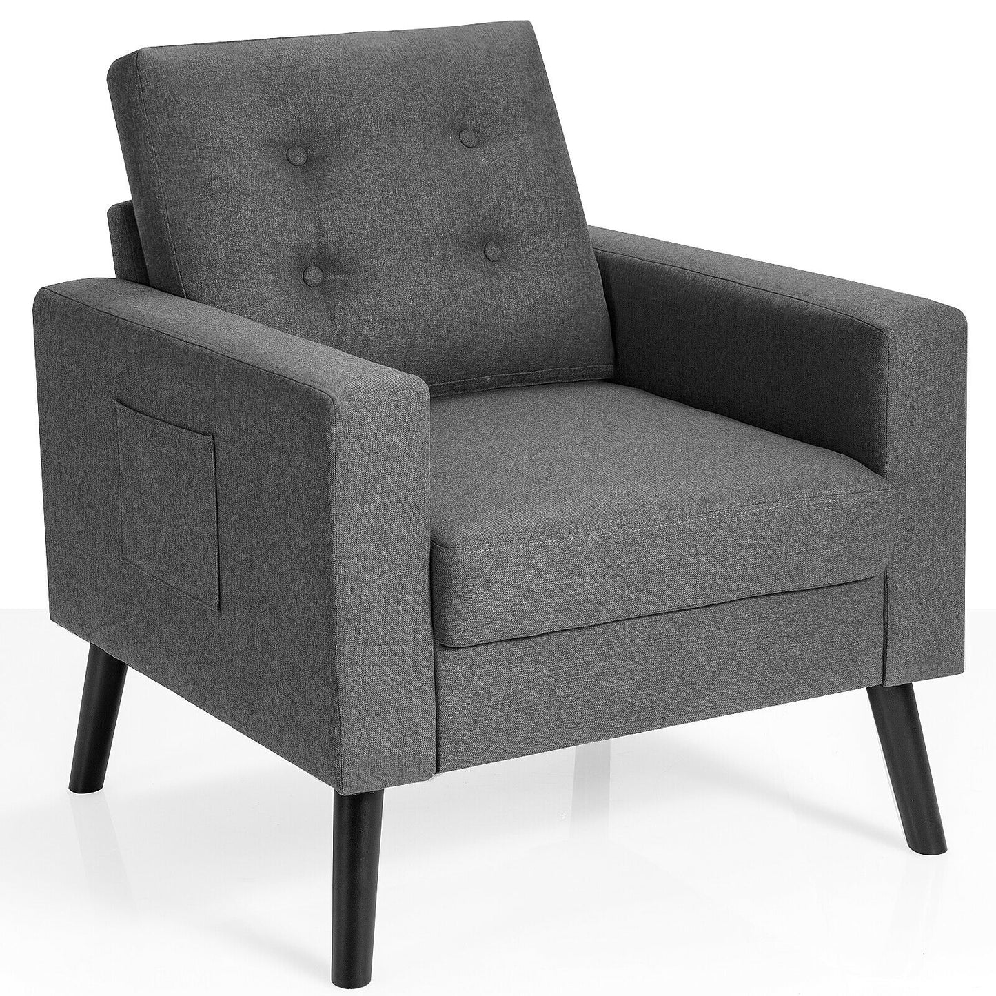 Mid-Century Upholstered Armchair Club Chair with Rubber Wood Legs, Gray Accent Chairs Gray at Gallery Canada