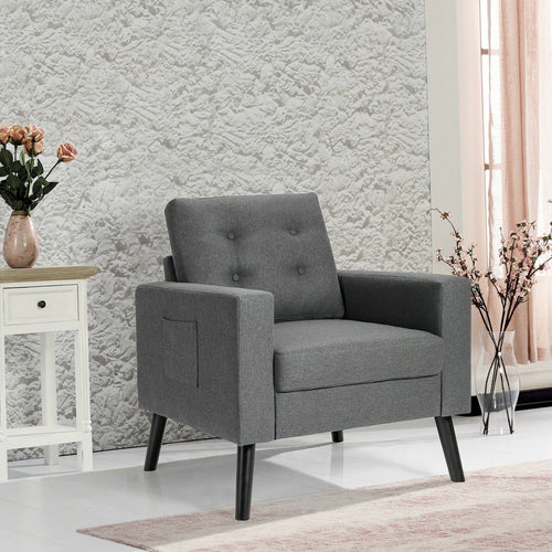 Mid-Century Upholstered Armchair Club Chair with Rubber Wood Legs, Gray
