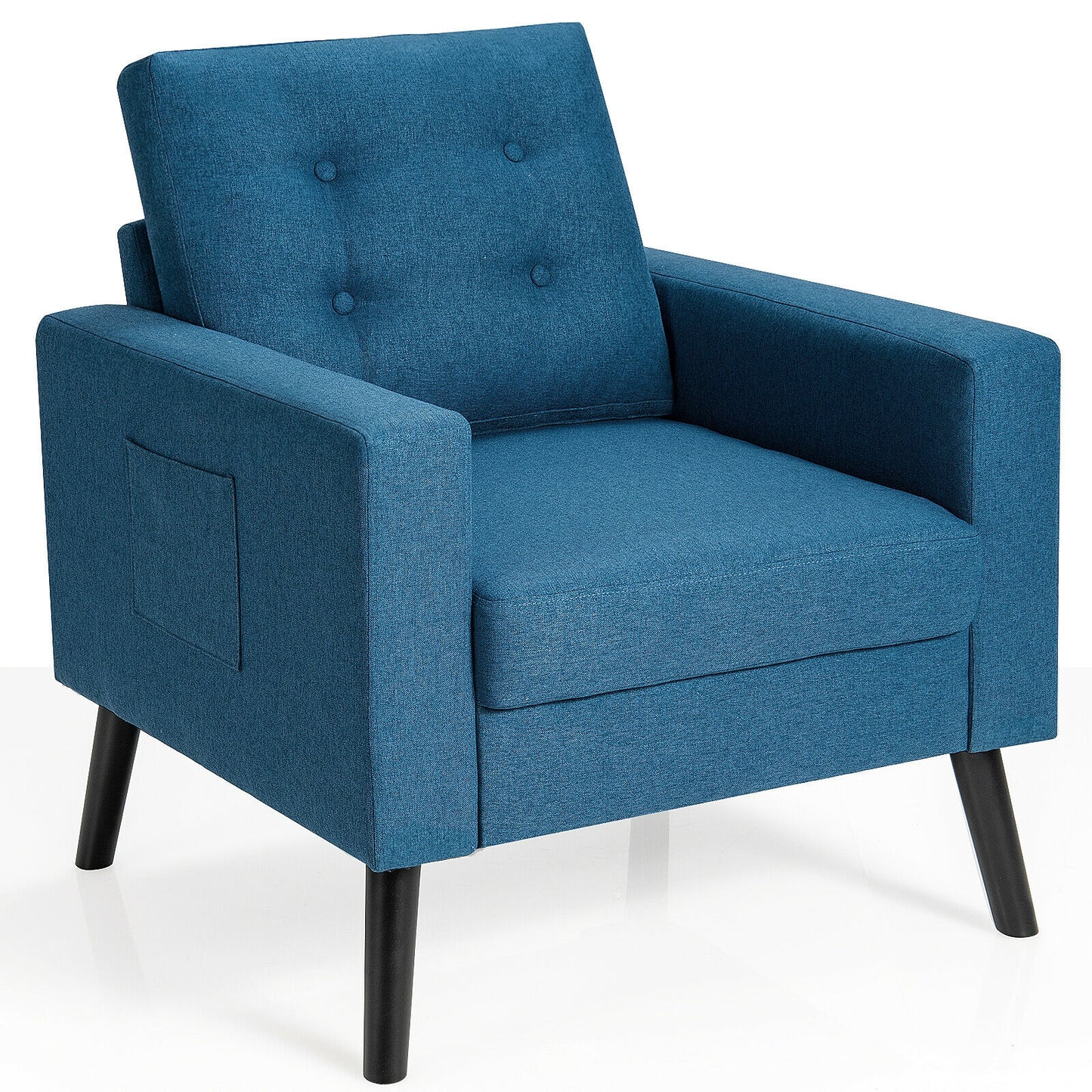 Mid-Century Upholstered Armchair Club Chair with Rubber Wood Legs, Blue Accent Chairs Blue at Gallery Canada