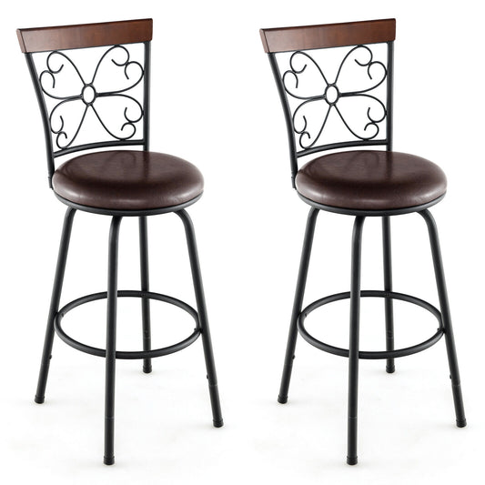 2 Adjustable PU Swivel Barstools, 24-30 Inch, Brown