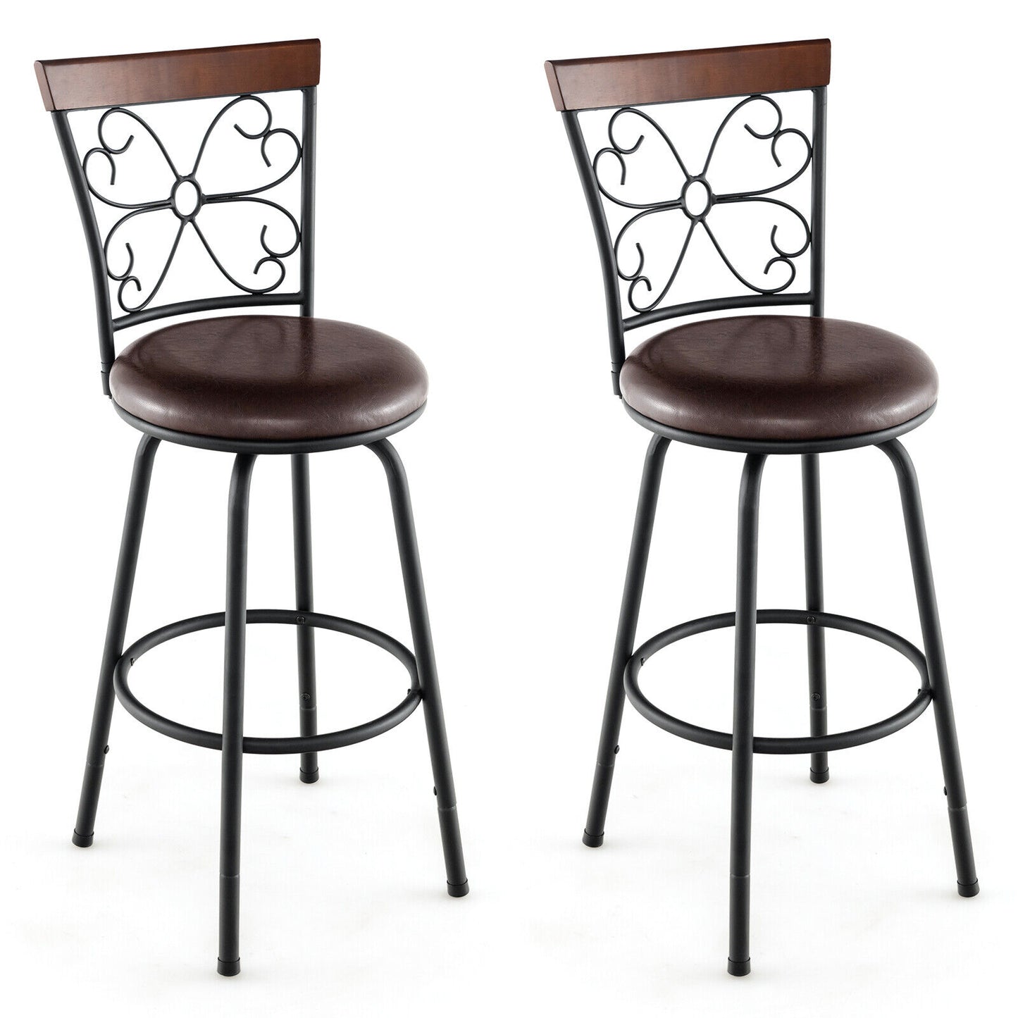 2 Pieces 24-30 Inch Adjustable PU Cushioned Swivel Barstools, Brown Bar Stools Brown at Gallery Canada