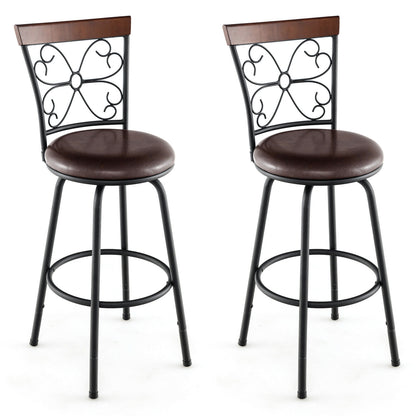 2 Pieces 24-30 Inch Adjustable PU Cushioned Swivel Barstools, Brown Bar Stools Brown at Gallery Canada