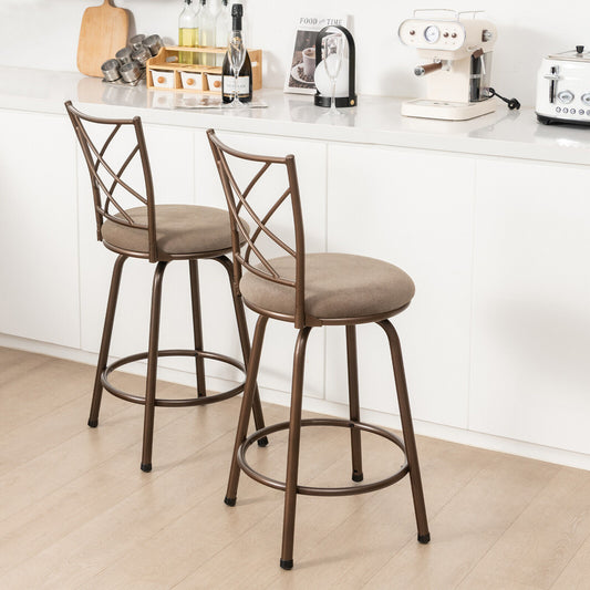 2 Pieces Swivel Pluch Fabrice Cushioned Bar Stool Set, Brown Bar Stools Brown at Gallery Canada