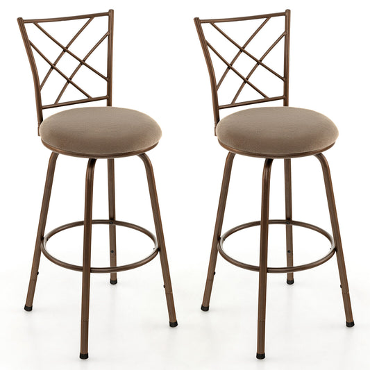 2 Pieces Swivel Pluch Fabrice Cushioned Bar Stool Set, Brown Bar Stools Brown at Gallery Canada