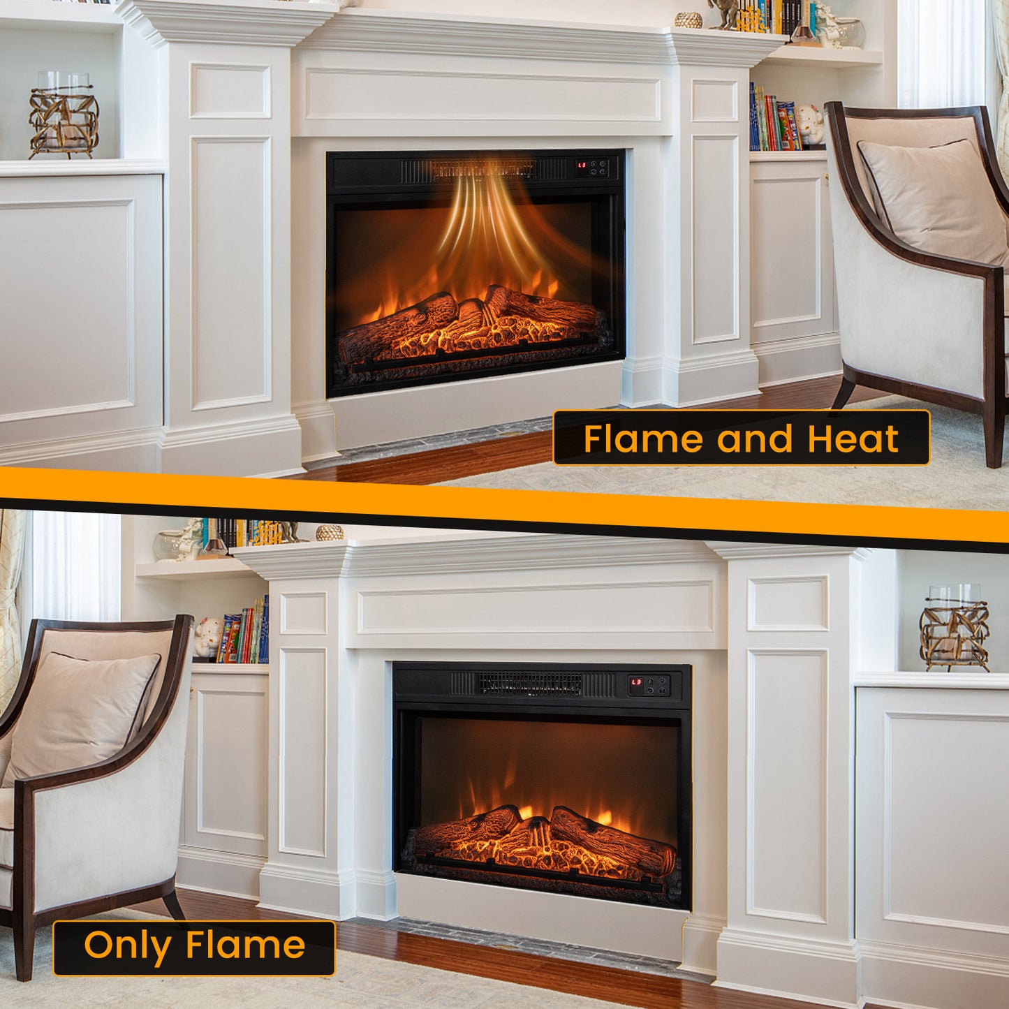 18/23 Inch Electric Fireplace Insert, Adjustable LED Flame, 23 Inches, Black Fireplaces at Gallery Canada