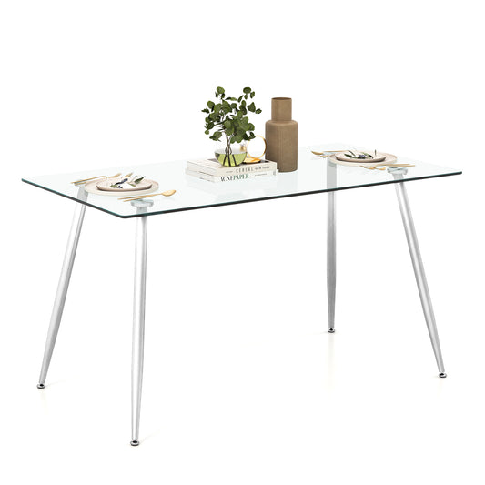 Modern Glass Rectangular Dining Table with Metal Legs, Silver Dining Tables Silver at Gallery Canada