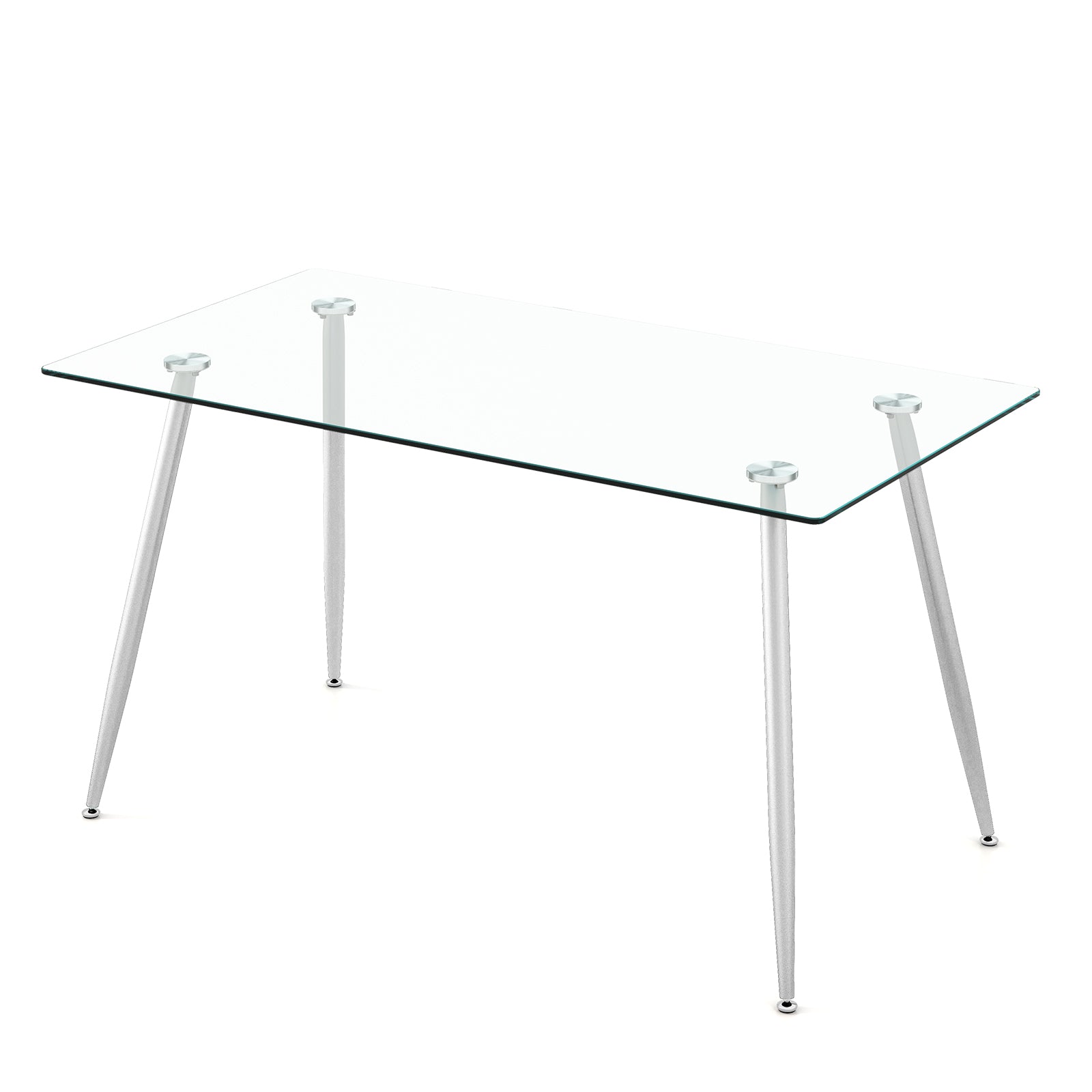 Modern Glass Rectangular Dining Table with Metal Legs, Silver Dining Tables at Gallery Canada