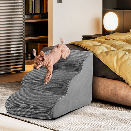 3-Tier Non-Slip Dog Steps with High-Density Sponge and Silicone Paw Prints, Gray - Gallery Canada