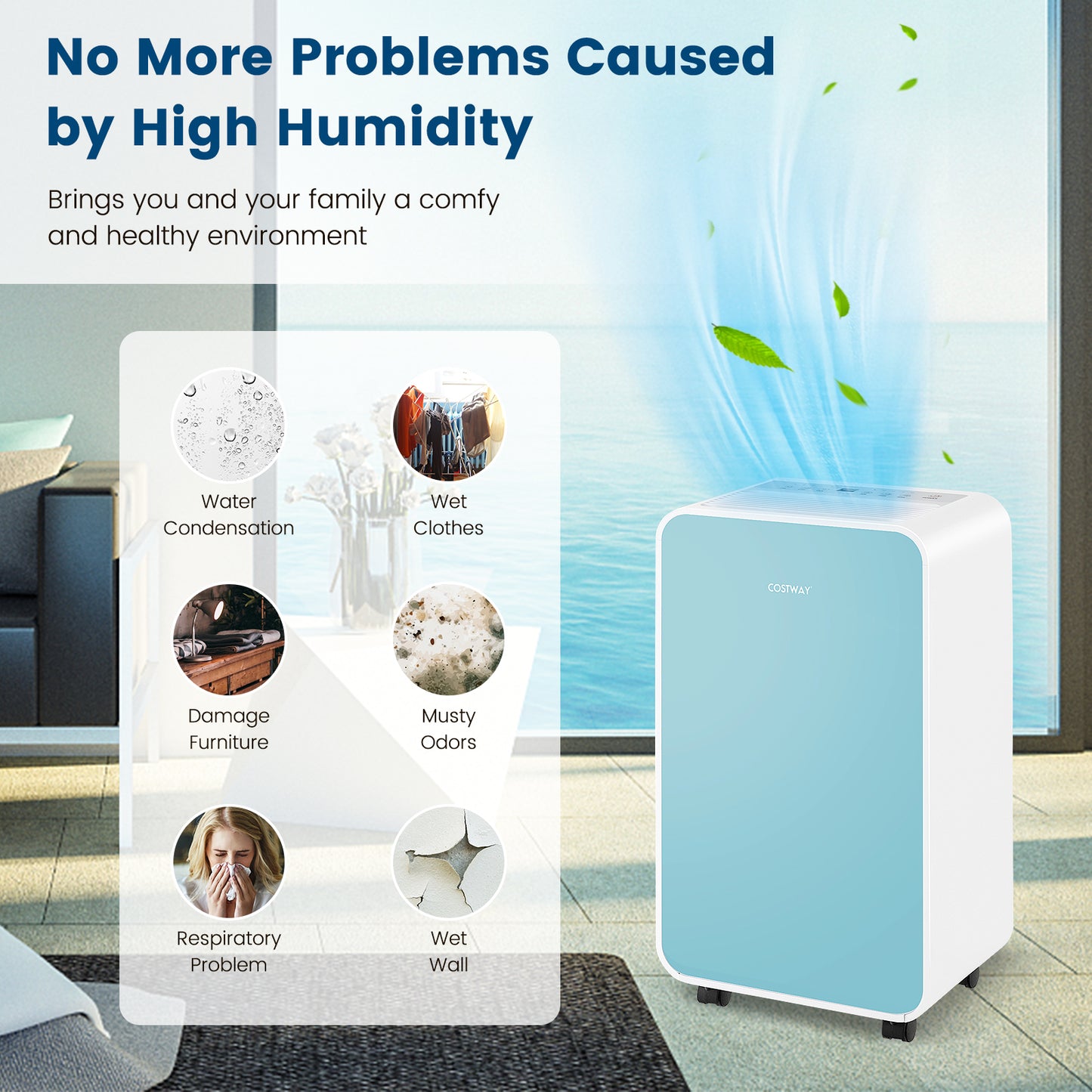 32 Pints/Day Portable Quiet Dehumidifier, For Rooms Up To 2500 Sq. Ft, Blue Dehumidifiers at Gallery Canada