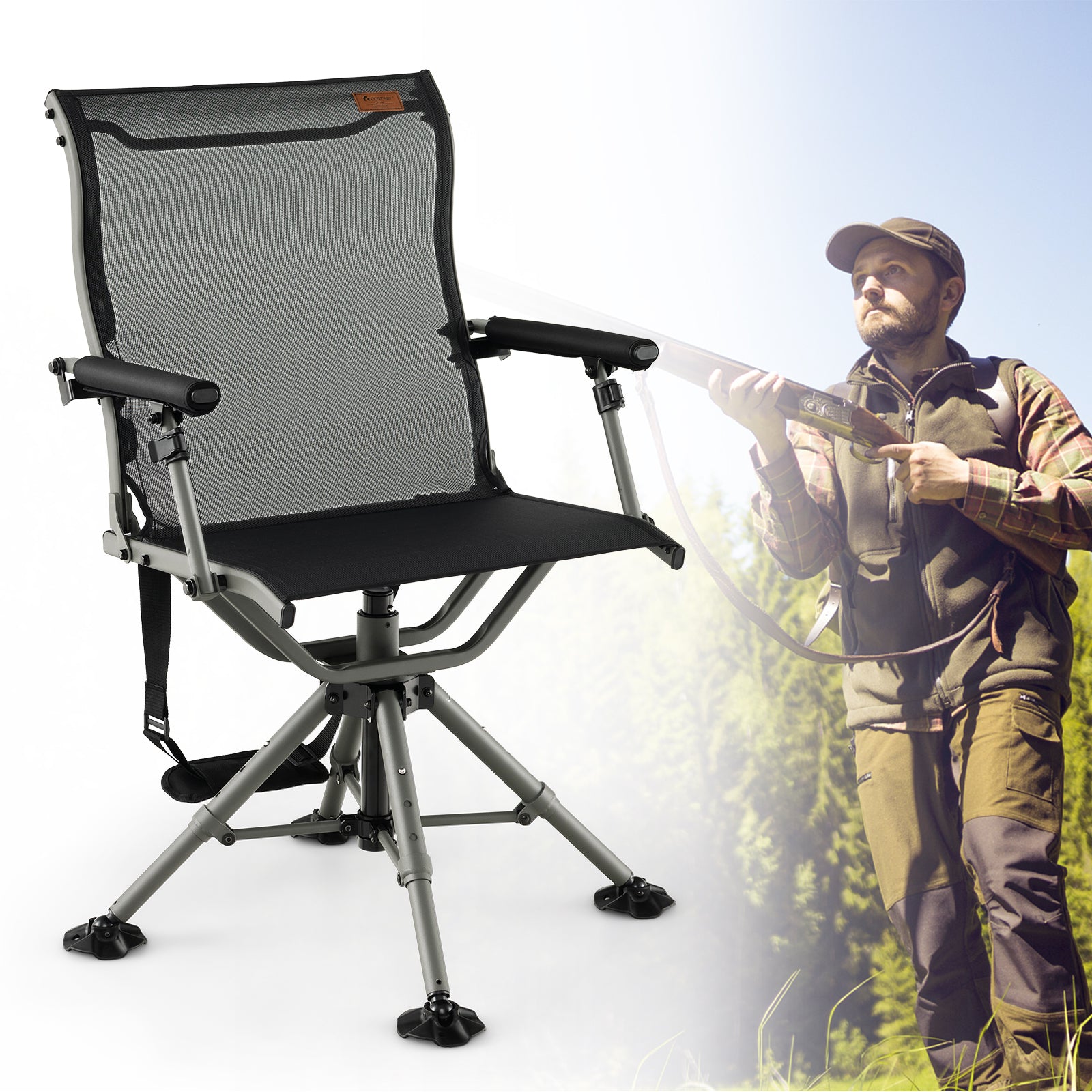 360 Degree Silent Swivel Hunting Chair, Black Camping Furniture at Gallery Canada