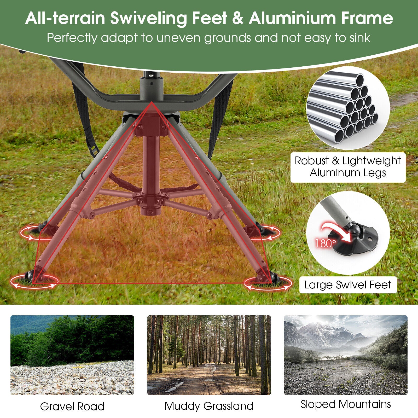 360 Degree Silent Swivel Hunting Chair, Black Camping Furniture at Gallery Canada