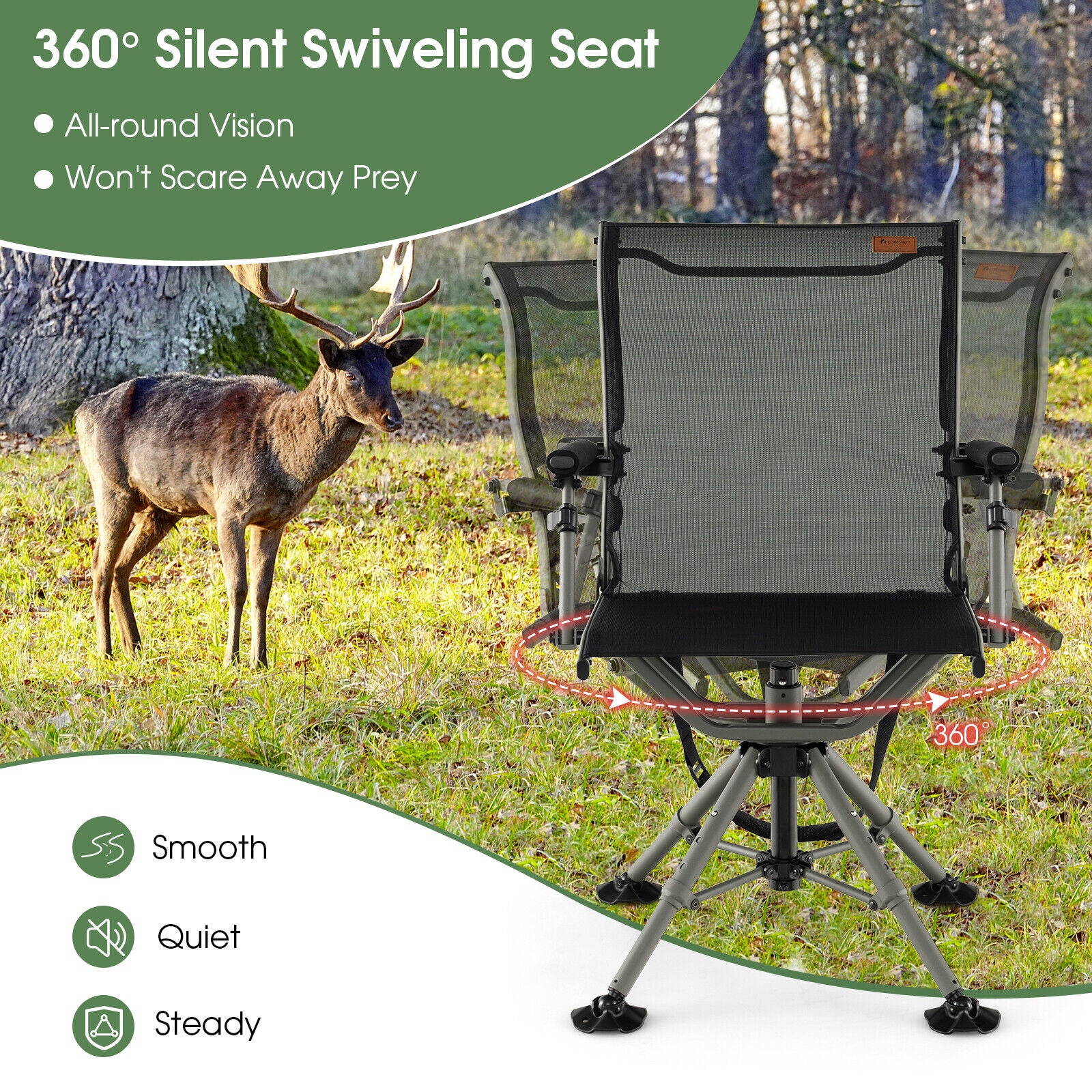 360 Degree Silent Swivel Hunting Chair, Black Camping Furniture at Gallery Canada
