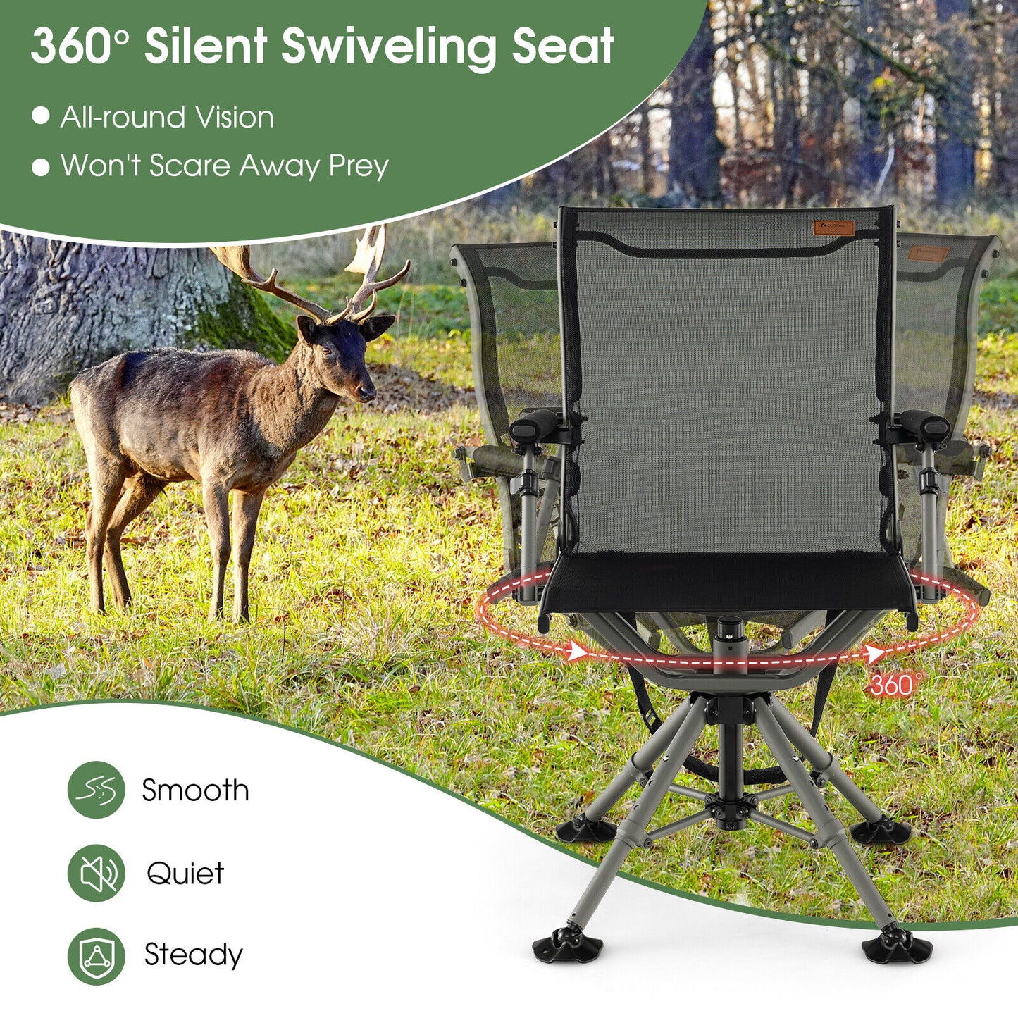 360 Degree Silent Swivel Hunting Chair, Black Camping Furniture at Gallery Canada