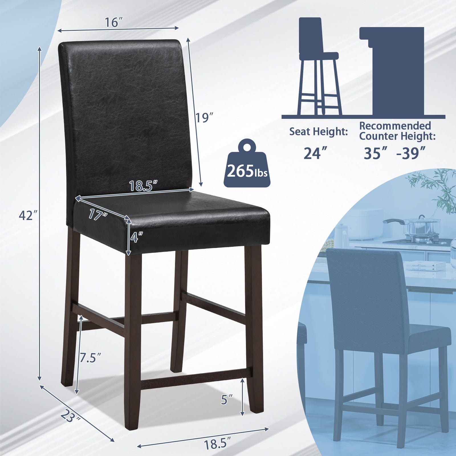 25 Inch Counter Height Bar Stools, Set of 2, Black Bar Stools at Gallery Canada