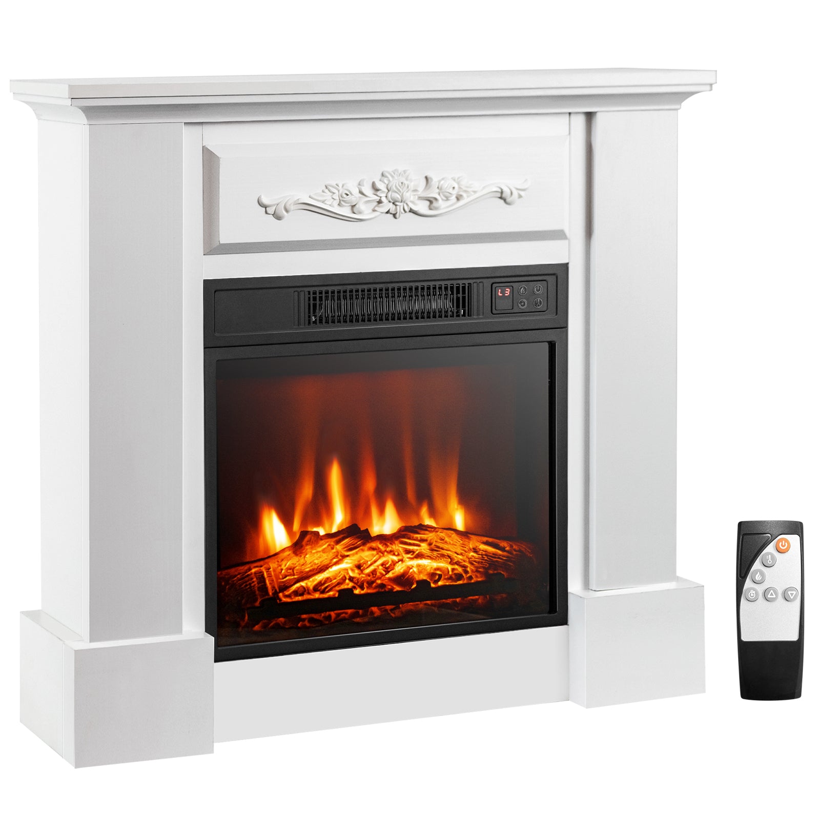 Electric Fireplace Mantel, 1400W, Remote Control, White Fireplaces at Gallery Canada