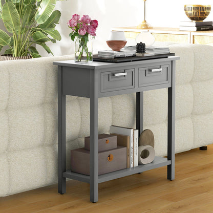 Narrow Console Table with Drawers and Open Storage Shelf, Gray - Gallery Canada