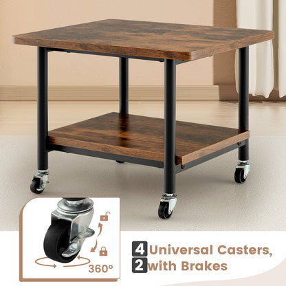 Under Desk Printer Stand with 360° Swivel Casters, Brown