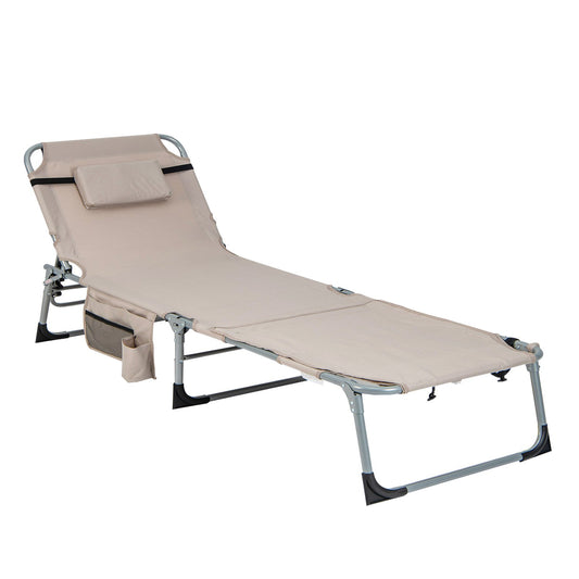 5-position Outdoor Folding Chaise Lounge Chair, Beige - Gallery Canada