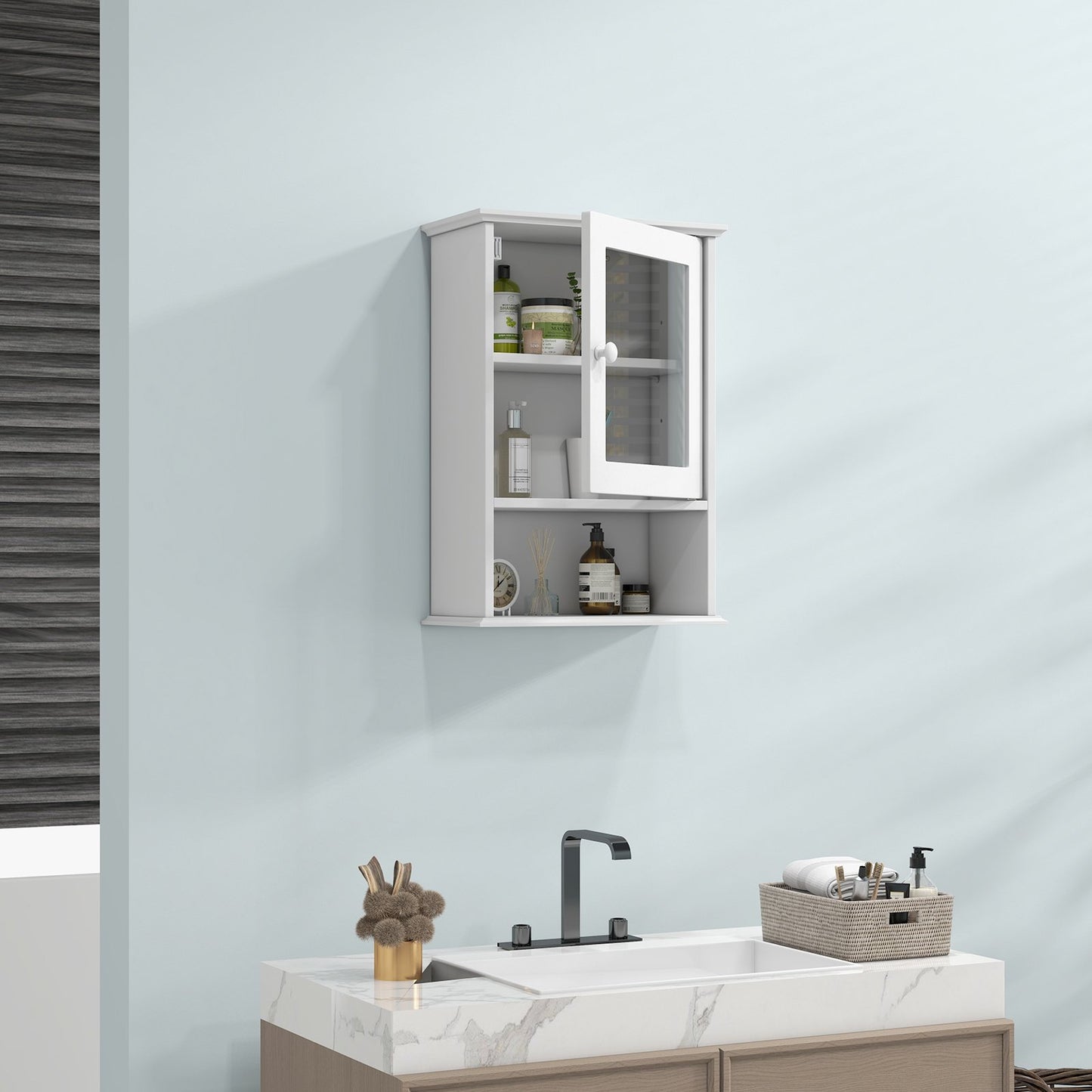 Bathroom Wall Mounted Adjustable Hanging Storage Medicine Cabinet, White - Gallery Canada