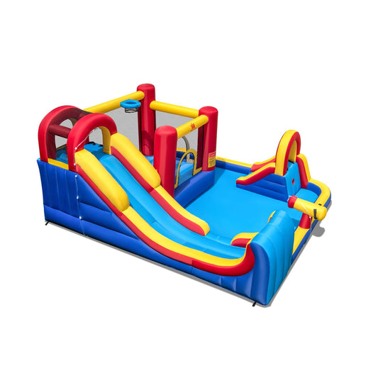 7 in 1 Outdoor Inflatable Bounce House with Water Slides and Splash Pools without Blower, Red - Gallery Canada