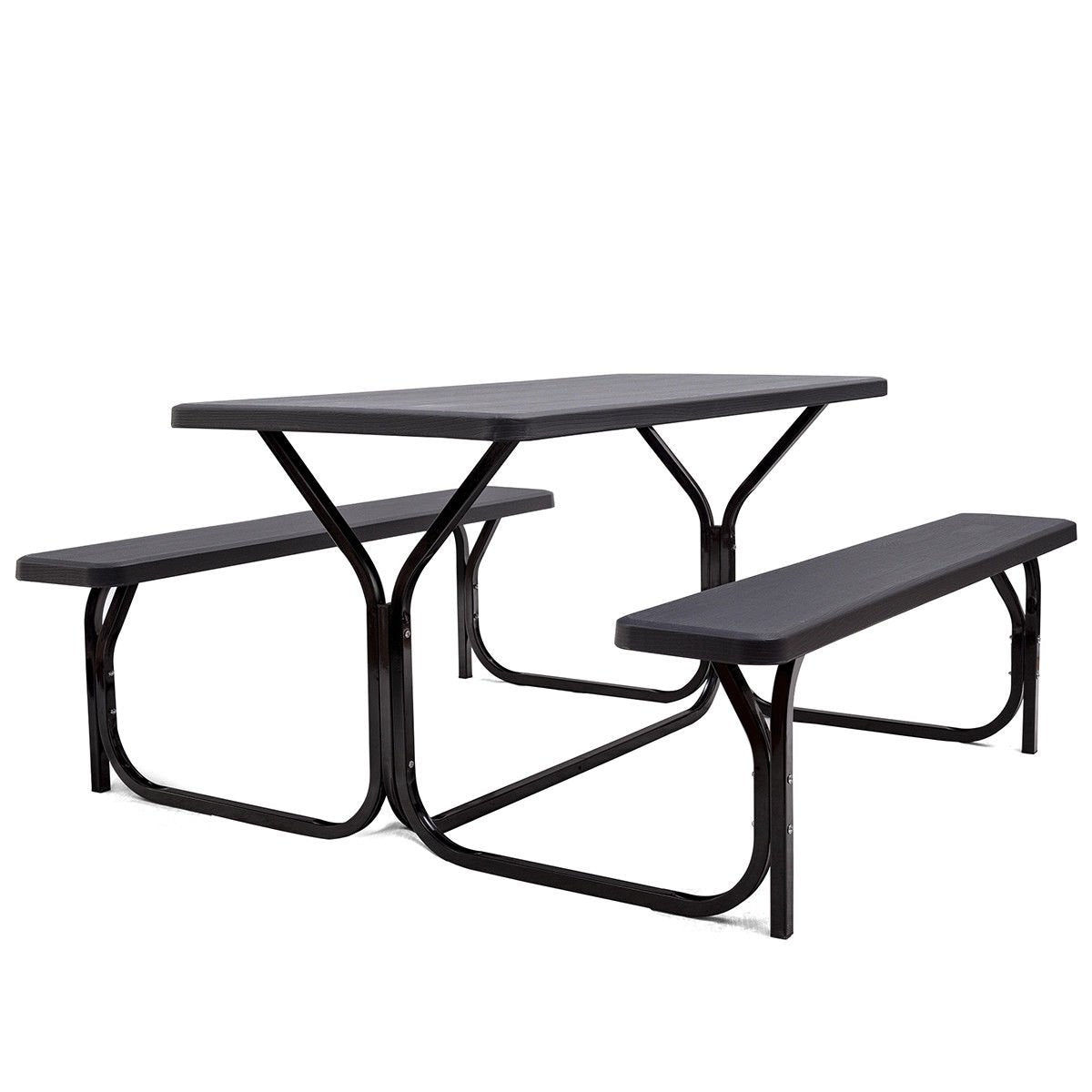 HDPE Outdoor Picnic Table Bench Set with Metal Base, Black - Gallery Canada
