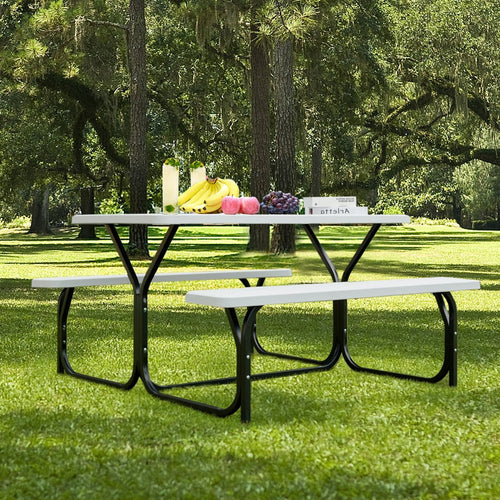 Picnic Table Bench Set for Outdoor Camping , White