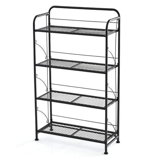 4-Tier Folding Plant Stand with Adjustable Shelf and Feet, Black - Gallery Canada
