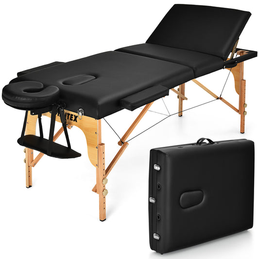 3 Fold Portable Adjustable Massage Table with Carry Case, Black Spa & Salon Black at Gallery Canada