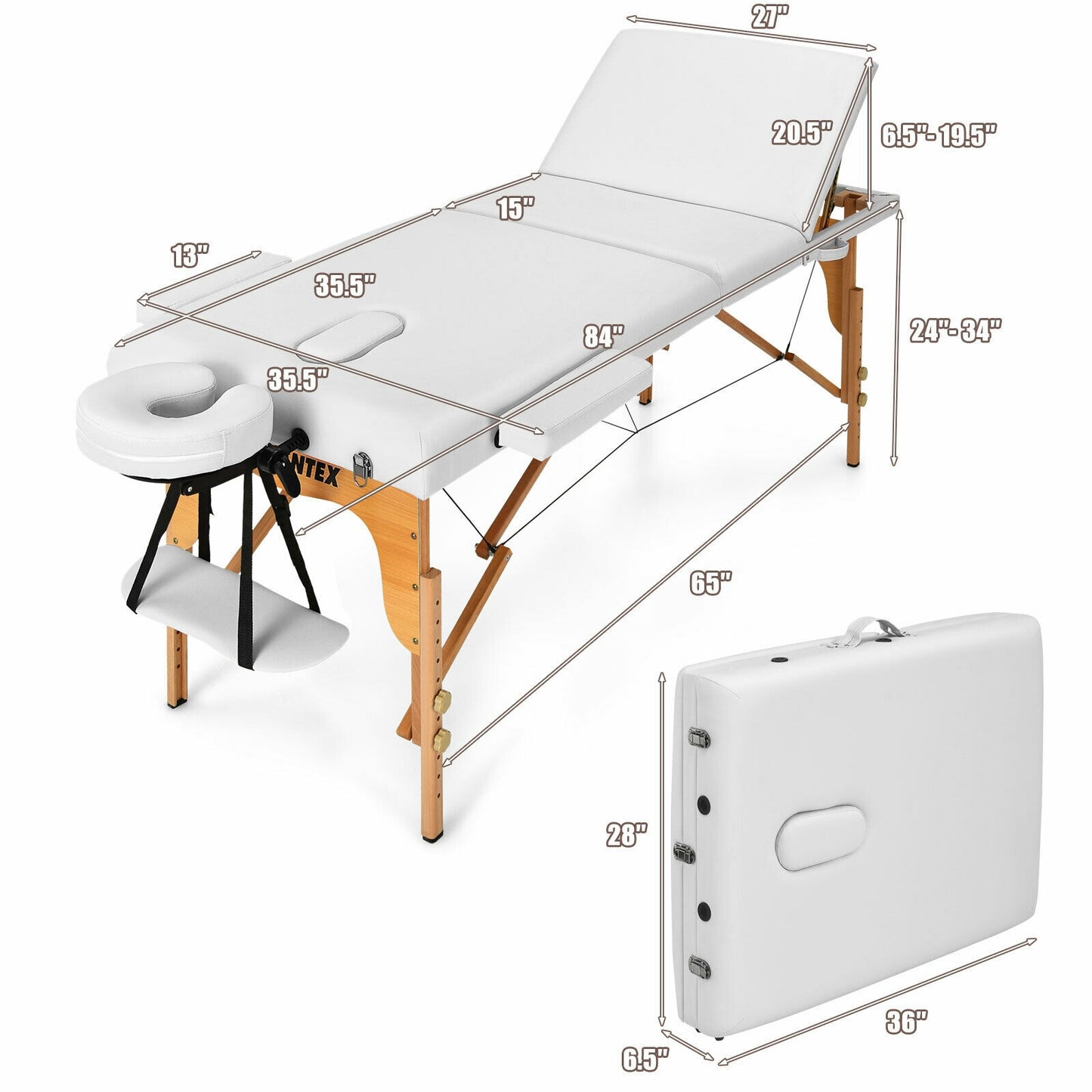 3 Fold Portable Adjustable Massage Table with Carry Case, White Spa & Salon at Gallery Canada