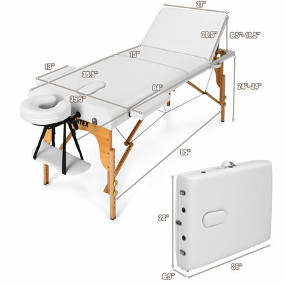 3 Fold Portable Adjustable Massage Table with Carry Case, White Spa & Salon at Gallery Canada