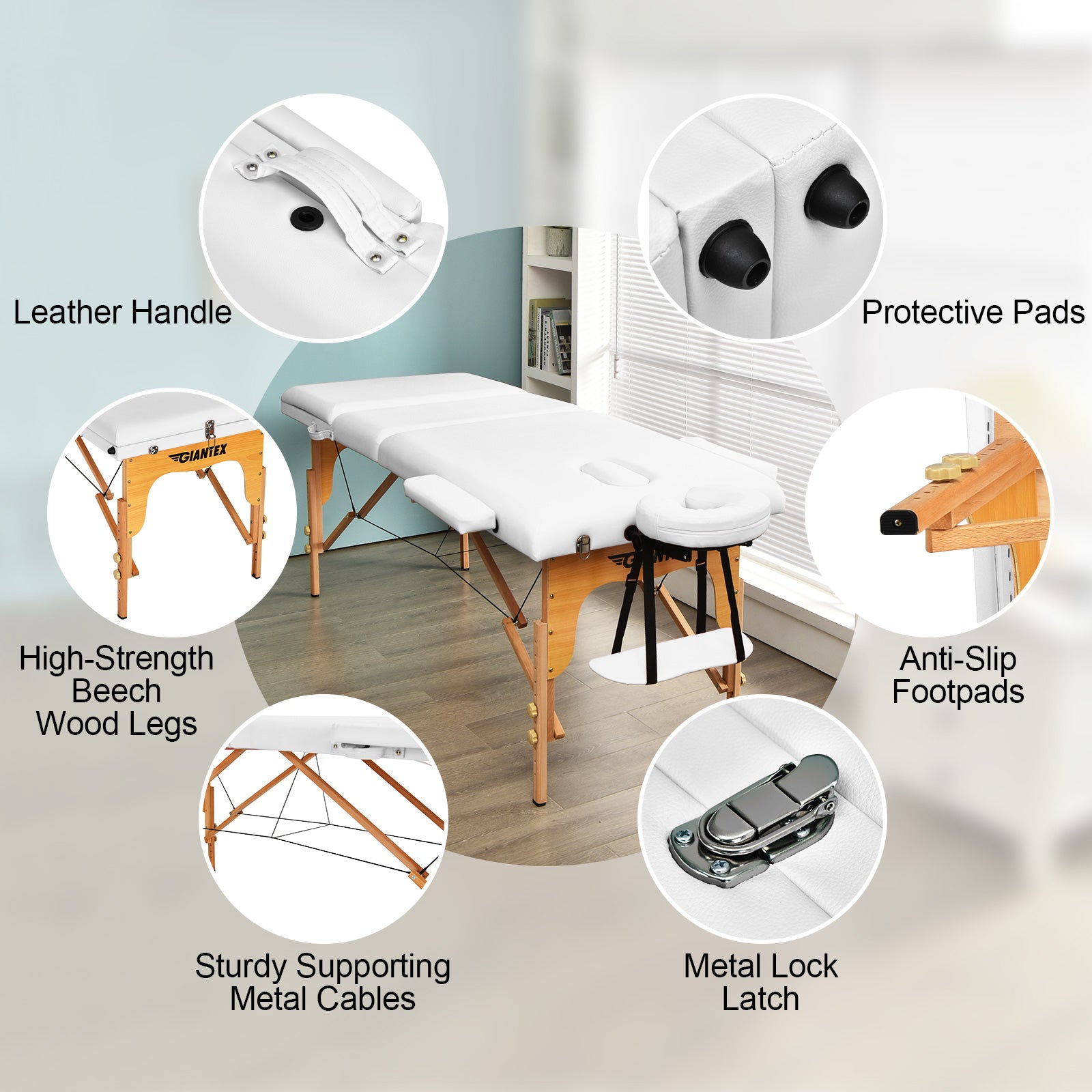 3 Fold Portable Adjustable Massage Table with Carry Case, White Spa & Salon at Gallery Canada