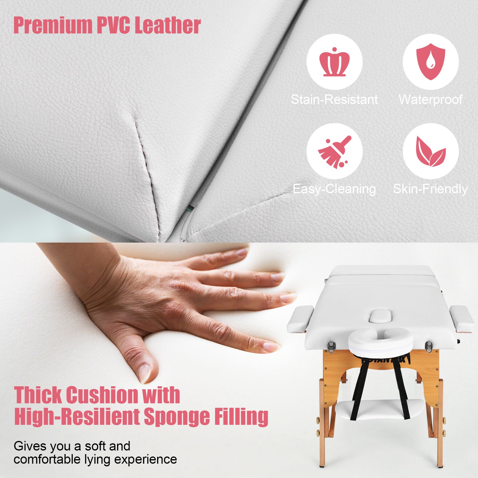 3 Fold Portable Adjustable Massage Table with Carry Case, White Spa & Salon at Gallery Canada