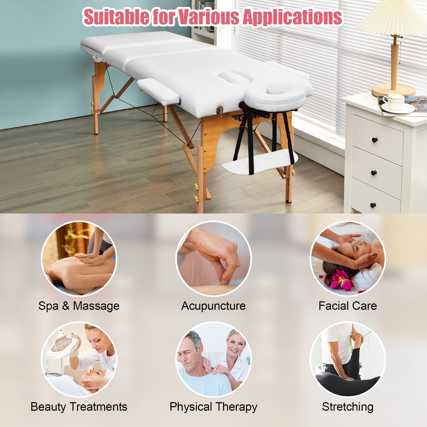 3 Fold Portable Adjustable Massage Table with Carry Case, White Spa & Salon at Gallery Canada