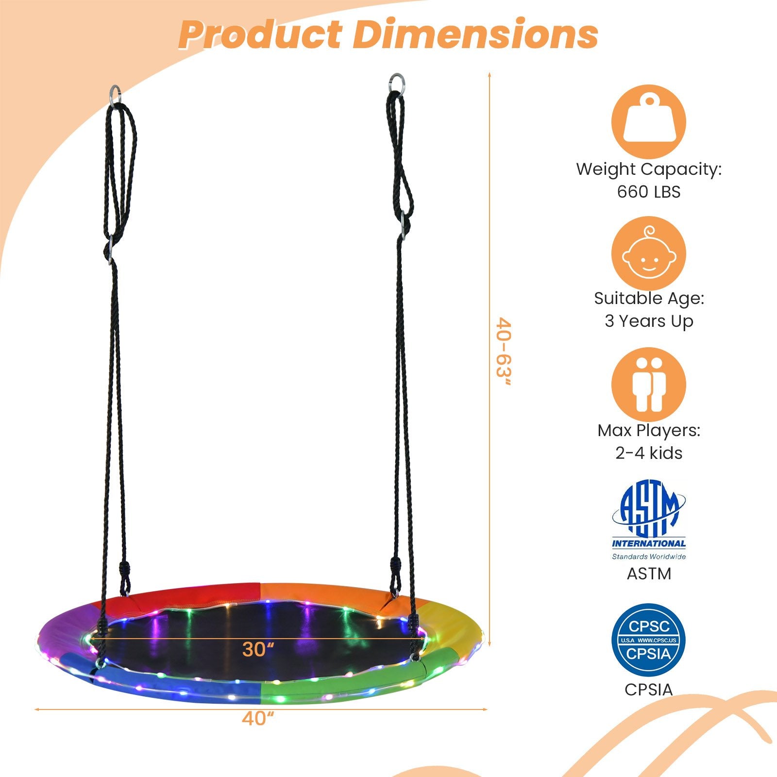 40 Inches Saucer Tree Swing for Kids and Adults, Multicolor at Gallery Canada