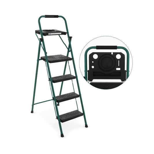 Folding 4-Step Ladder with Tool Tray Non-Slip Footpads and Pedals, Black - Gallery Canada