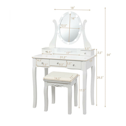 10 Dimmable Lights Vanity Table Set with Lighted Mirror and Cushioned Stool, White Makeup Vanities at Gallery Canada