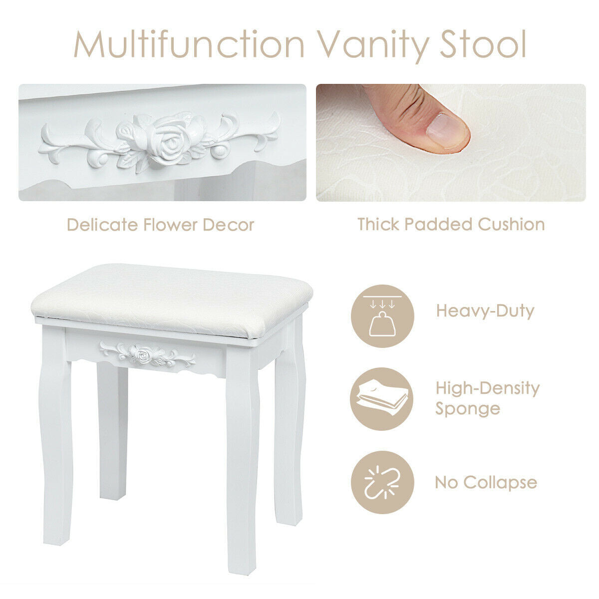 10 Dimmable Lights Vanity Table Set with Lighted Mirror and Cushioned Stool, White Makeup Vanities at Gallery Canada