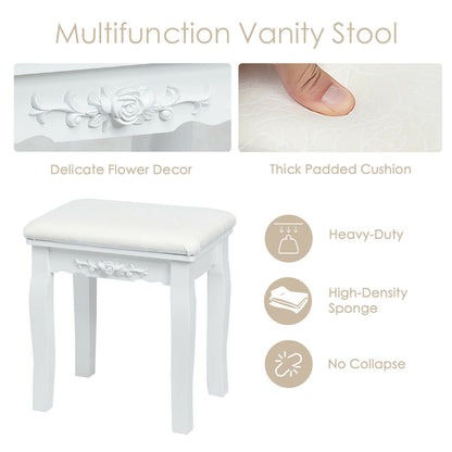 10 Dimmable Lights Vanity Table Set with Lighted Mirror and Cushioned Stool, White Makeup Vanities at Gallery Canada