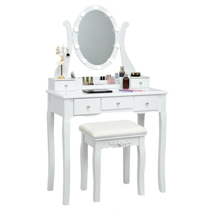 10 Dimmable Lights Vanity Table Set with Lighted Mirror and Cushioned Stool, White Makeup Vanities at Gallery Canada