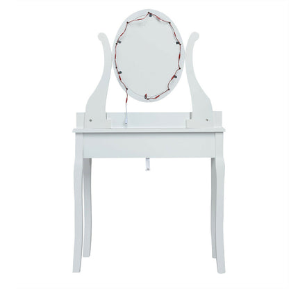 10 Dimmable Lights Vanity Table Set with Lighted Mirror and Cushioned Stool, White Makeup Vanities at Gallery Canada