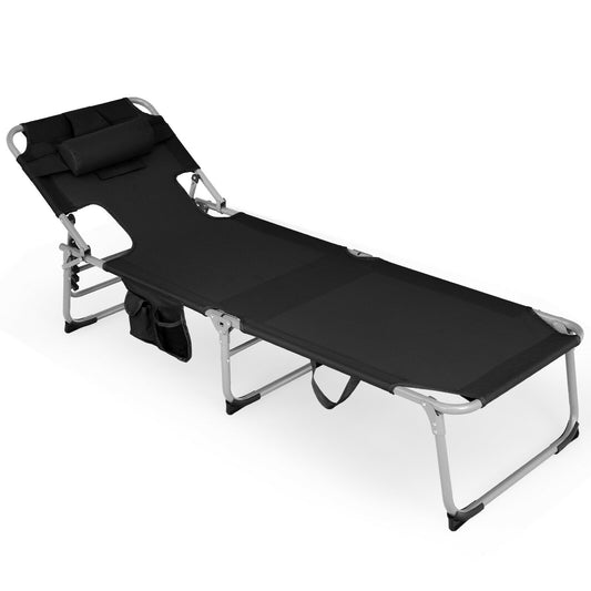 Folding Beach Lounge Chair With Pillow, Black Outdoor Chaise Lounges Black at Gallery Canada