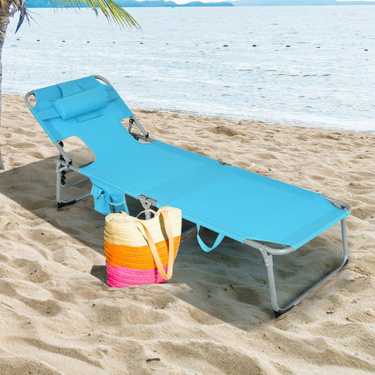 Folding Beach Lounge Chair with Pillow for Outdoor, Turquoise - Gallery Canada