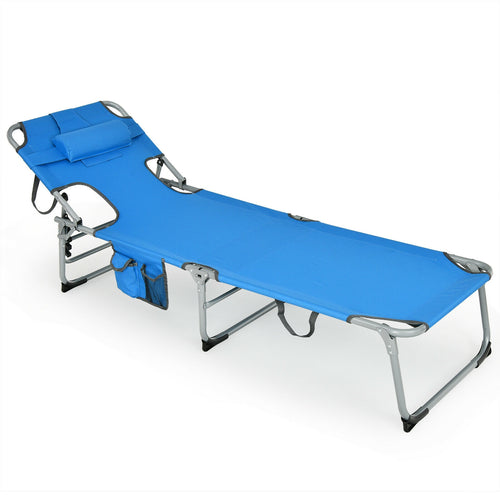 Folding Beach Lounge Chair With Pillow, Blue