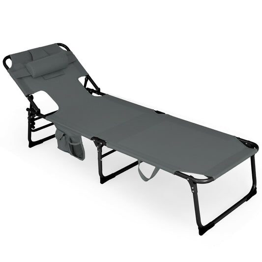 Folding Beach Lounge Chair with Pillow for Outdoor, Gray Outdoor Chaise Lounges Gray at Gallery Canada