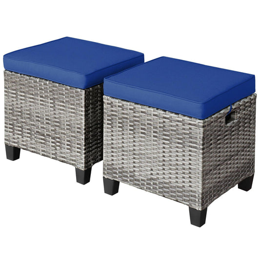 Patio Rattan Ottoman Seat, Removable Cushions, Navy Outdoor Seating & Patio Chairs Navy at Gallery Canada