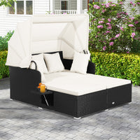 Thumbnail for Patio Rattan Daybed with Retractable Canopy and Side Tables - Gallery View 2 of 10