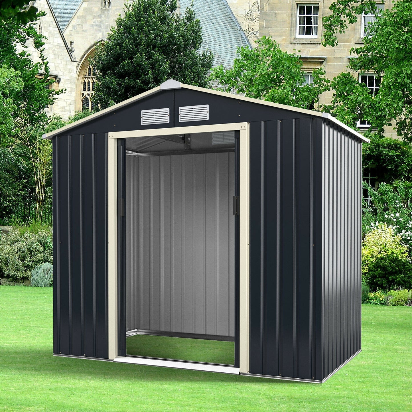 7 Feet x 4 Feet Metal Storage Shed with Sliding Double Lockable Doors, Gray Sheds & Outdoor Storage at Gallery Canada