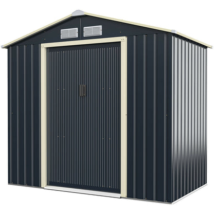 7 Feet x 4 Feet Metal Storage Shed with Sliding Double Lockable Doors, Gray Sheds & Outdoor Storage at Gallery Canada