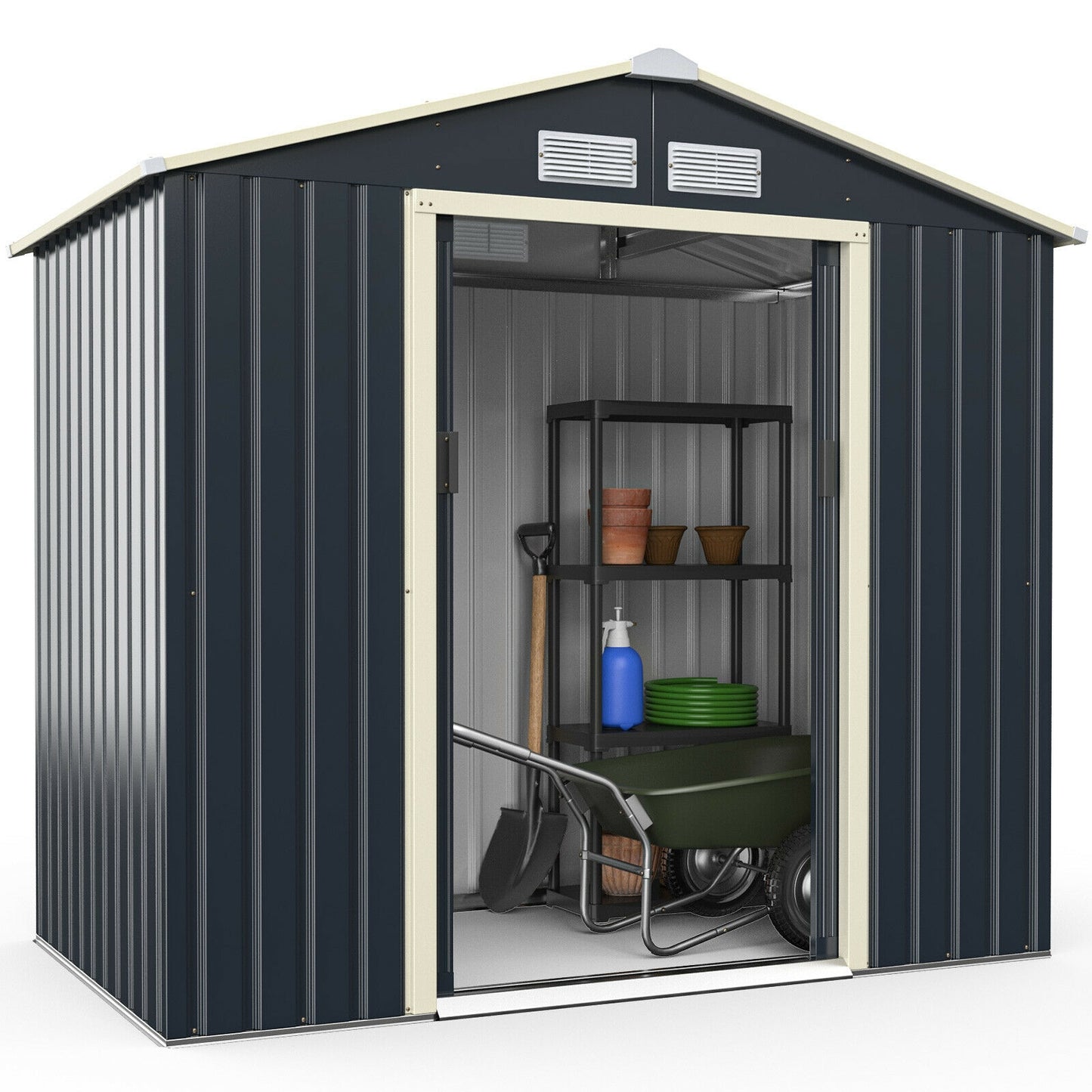 7 Feet x 4 Feet Metal Storage Shed with Sliding Double Lockable Doors, Gray Sheds & Outdoor Storage at Gallery Canada